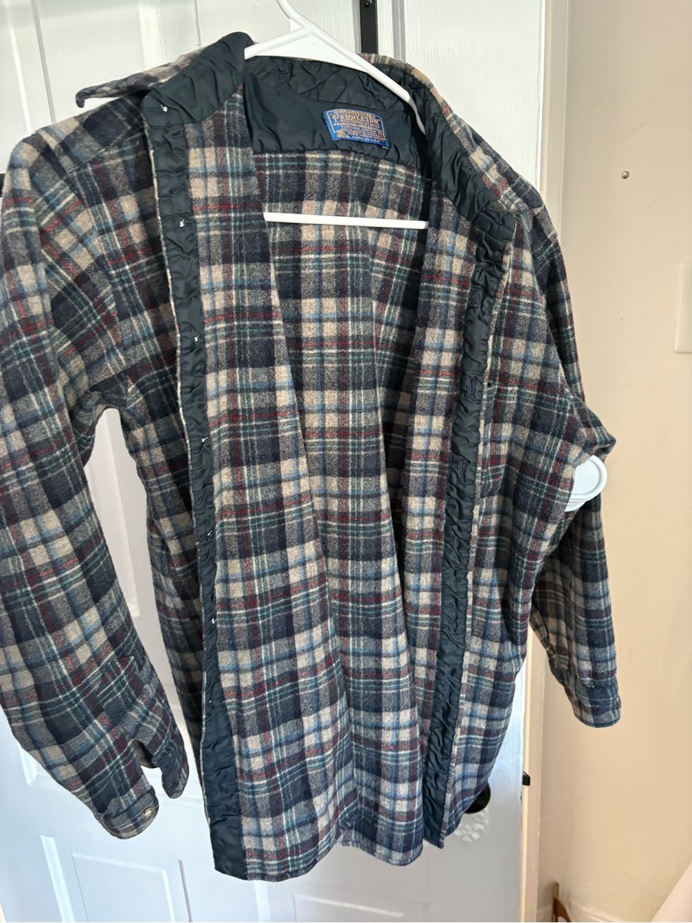 Pendleton Plaid Shirt Jacket in Navy, Gray & Tan